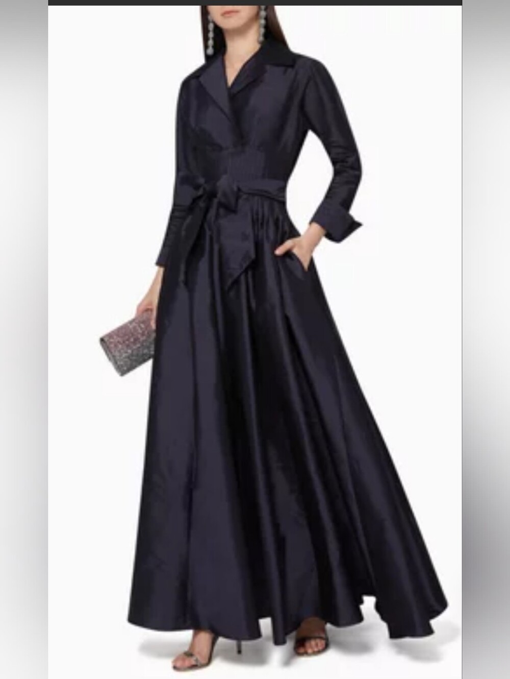 Teri Jon By Rickie Freeman Taffeta Shirt Dress Belted Evening Gown